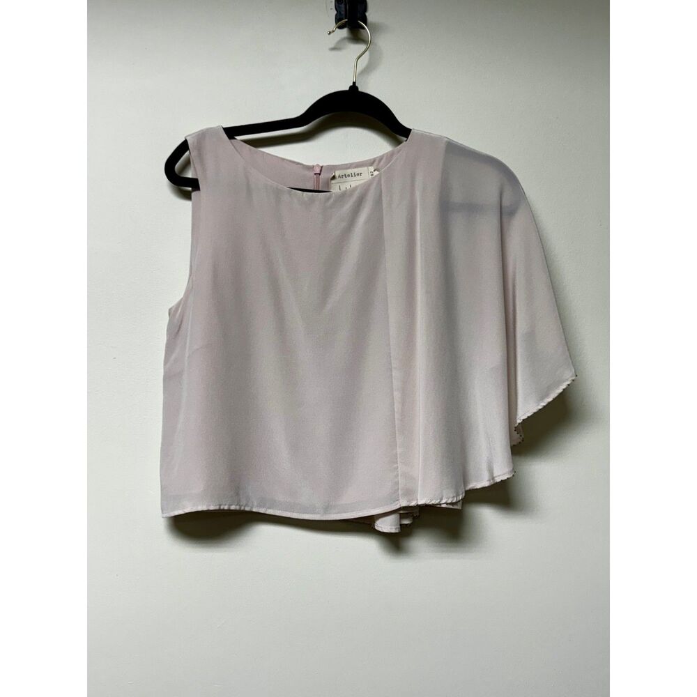 NICOLE MILLER ARTELIER 100% Silk Blush Pink Cape Sleeve Blouse, Sz XS